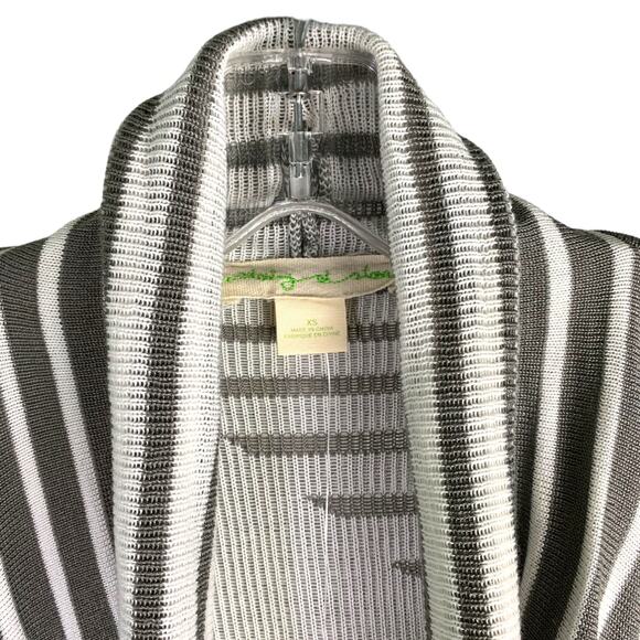 Staring At Stars Cardigan Sweater Womens XS Gray Black Striped Waterfall Front - Picture 2 of 10
